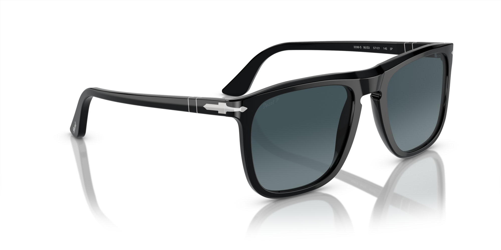 Sunglasses Persol PO 3336S (95/S3) color nero shape aviator lenses celeste sfumato blu scuro