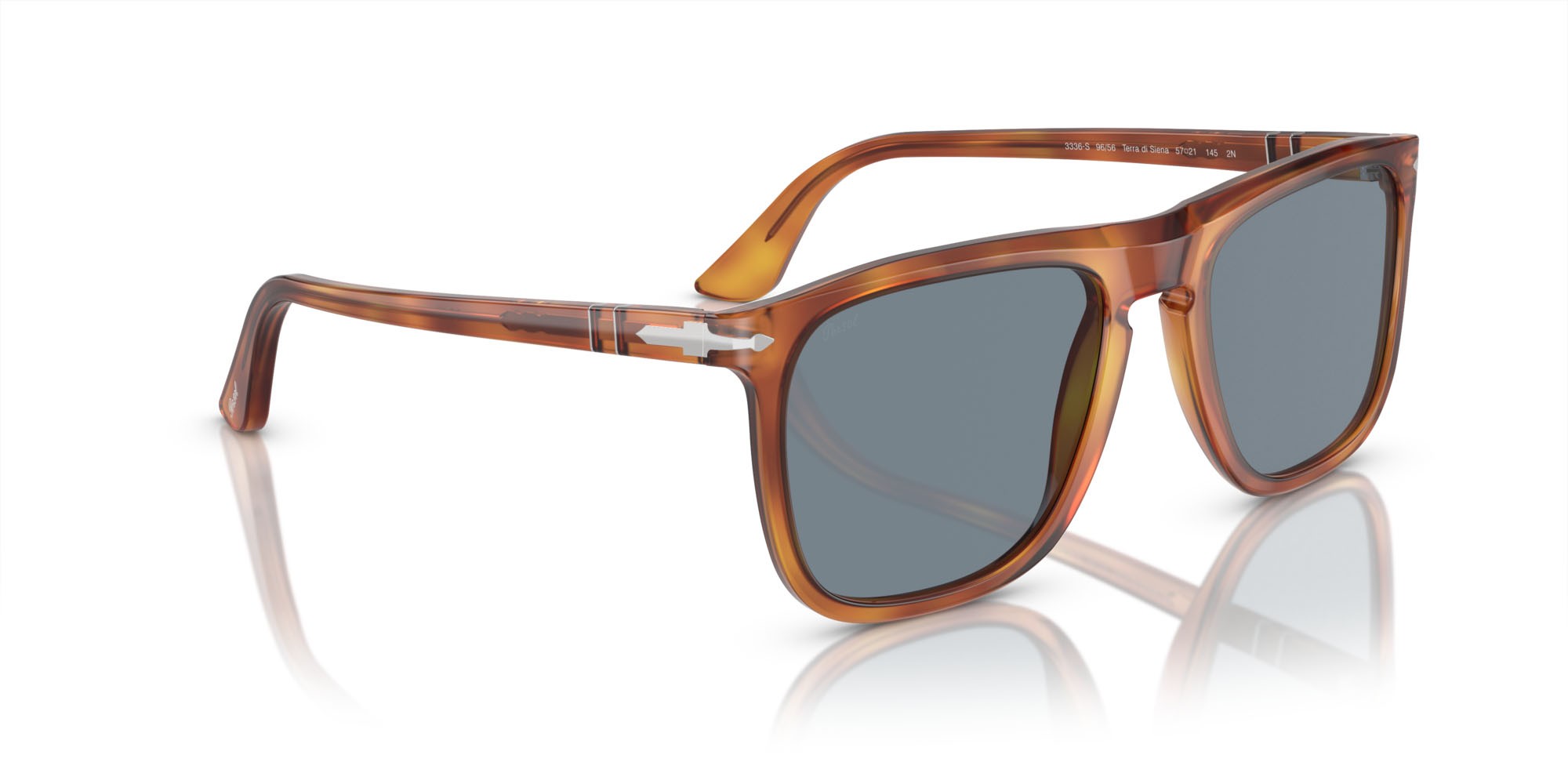 Occhiali da sole Persol PO 3336S (96/56) colore terra di siena forma aviator lenti azzurro
