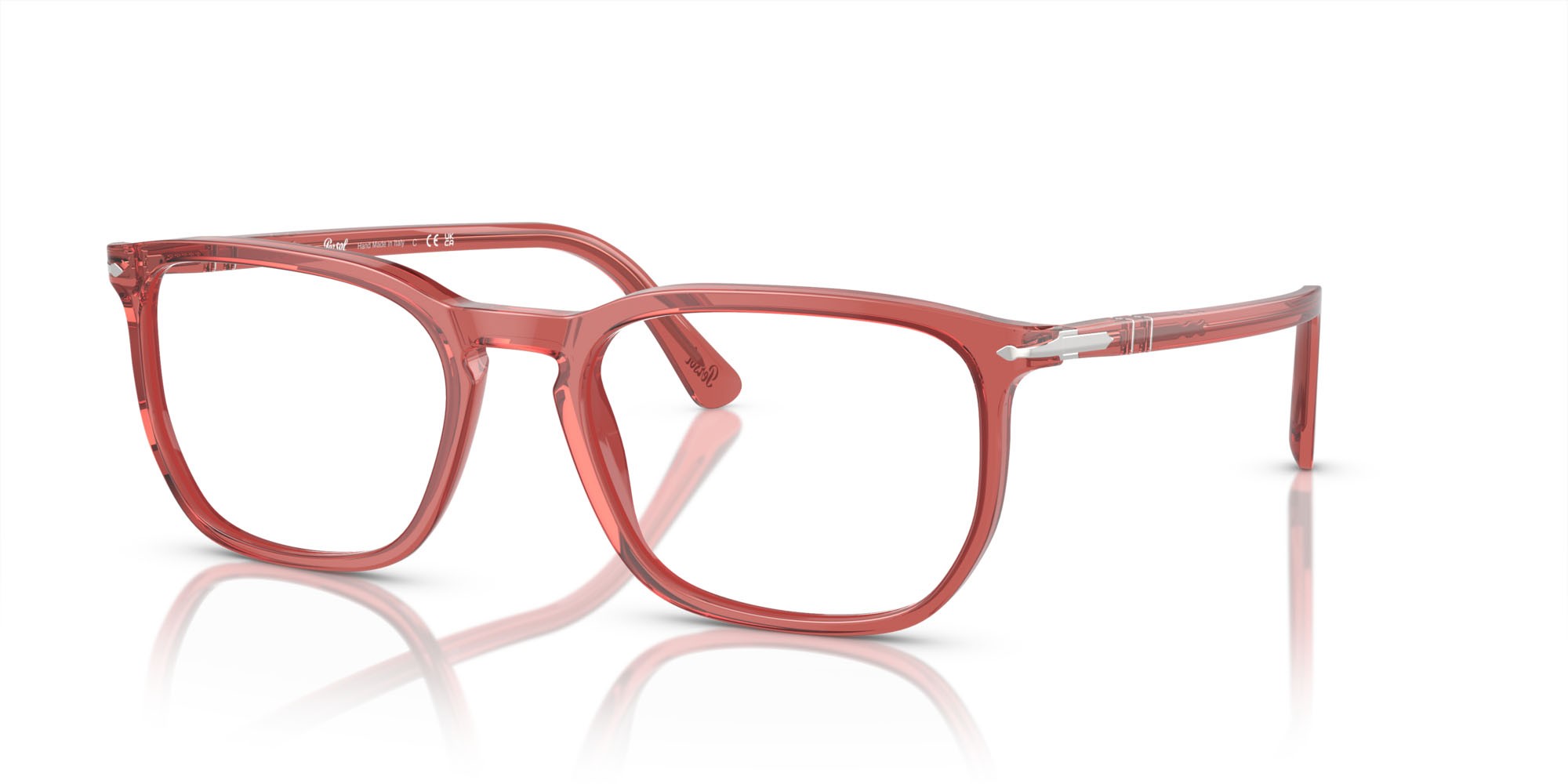 Eyeglasses Persol PO 3339V (1198) color rosso trasparente shape rectangle lenses trasparente