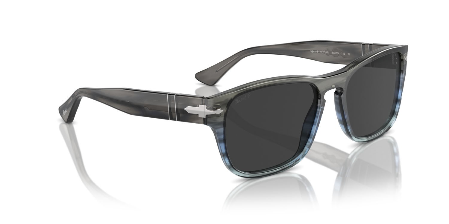 Occhiali da sole Persol PO 3341S (120548) colore striped grey gradient blue forma quadrato lenti polar grigio scuro