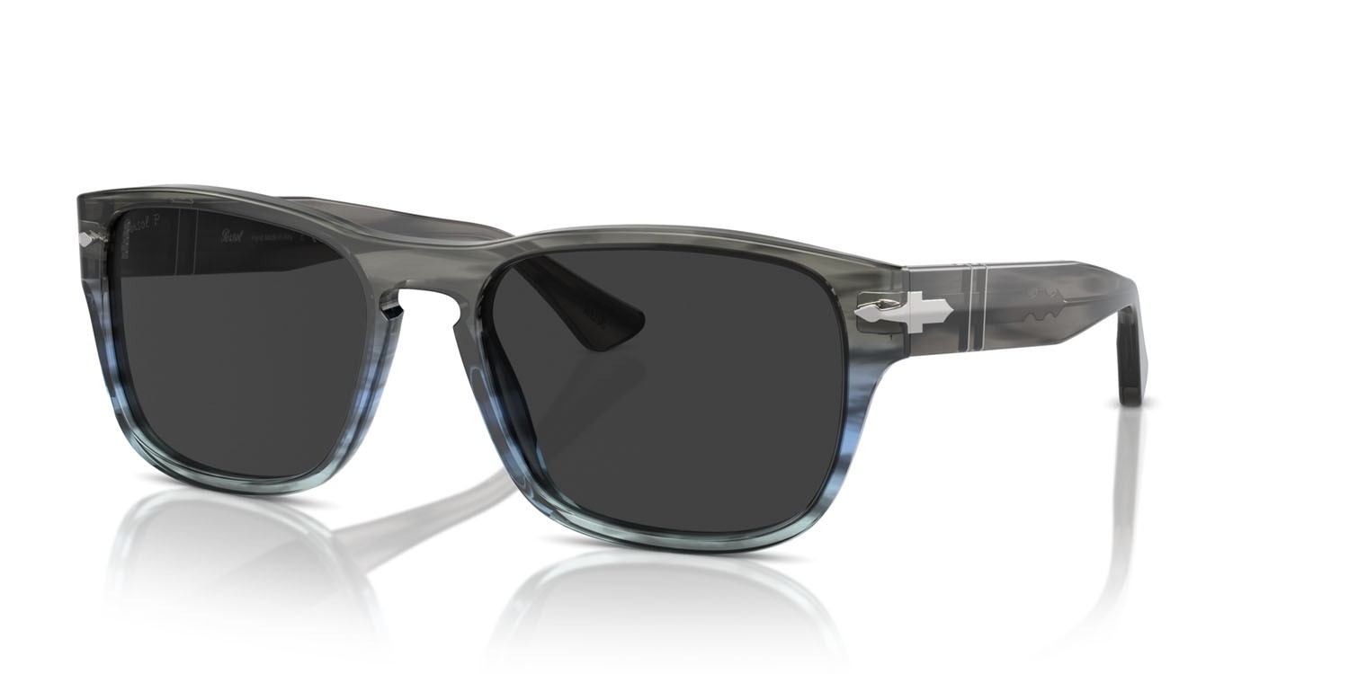 Occhiali da sole Persol PO 3341S (120548) colore striped grey gradient blue forma quadrato lenti polar grigio scuro