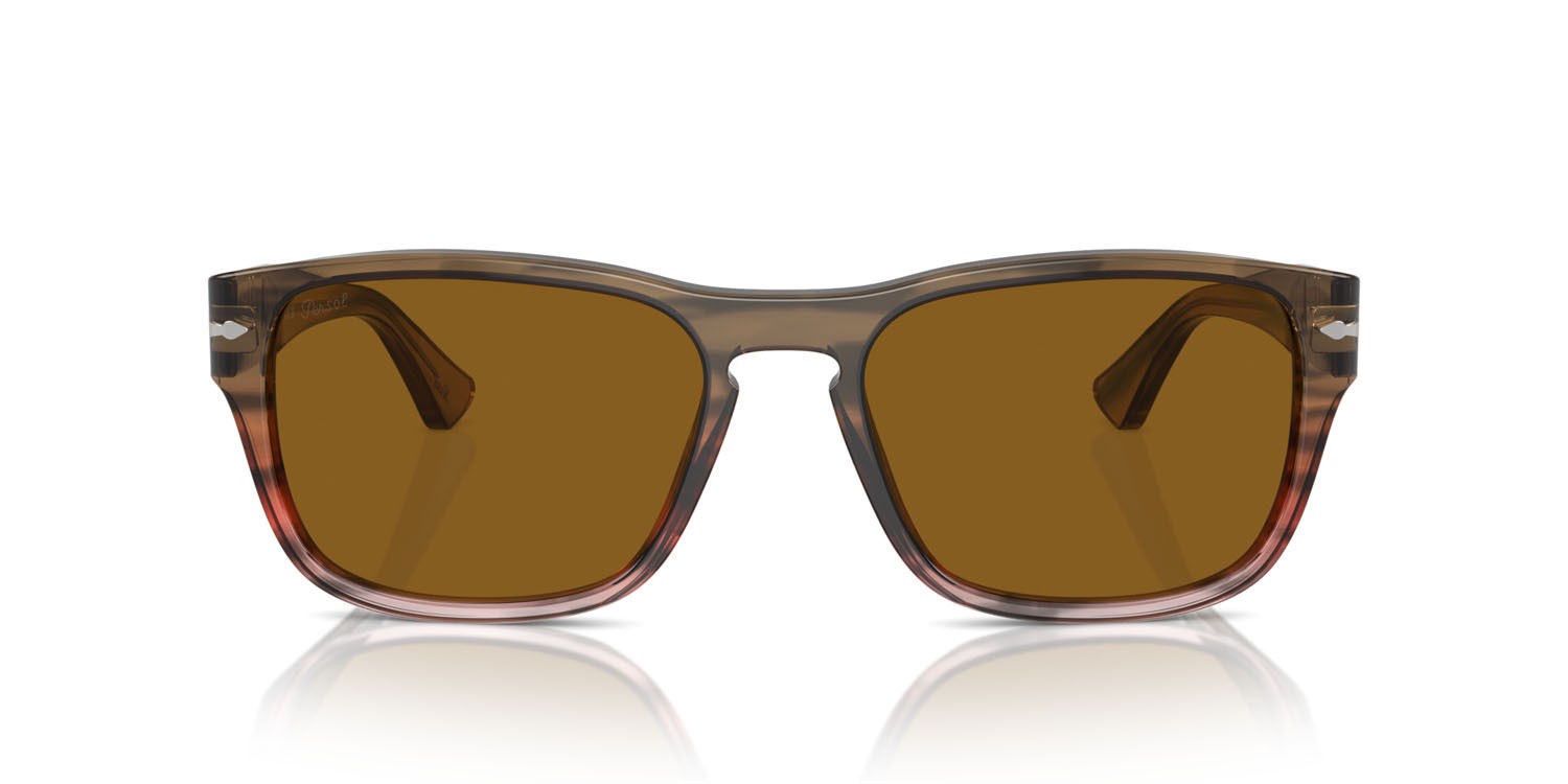 Occhiali da sole Persol PO 3341S (120633) colore marrone a righe rosso sfumato forma quadrato lenti marrone