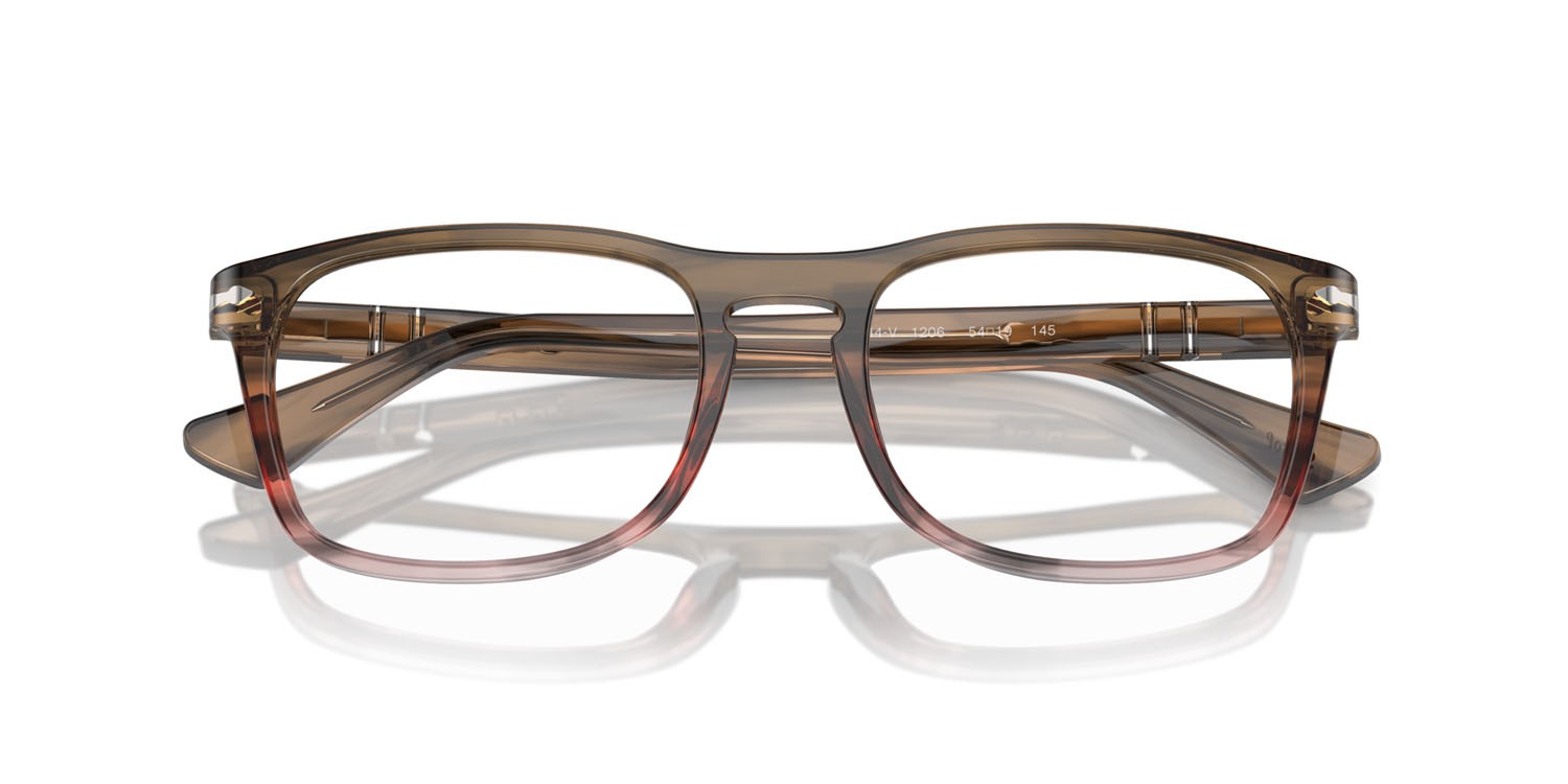 Eyeglasses Persol PO 3344V (1206) color marrone a righe rosso sfumato shape square lenses trasparente