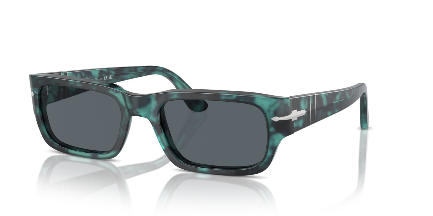 Occhiali da sole Persol Adrien PO 3347S (1211R5) colore blu havana forma rettangolare lenti blu