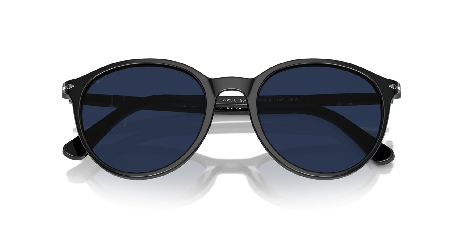 Occhiali da sole Persol PO 3350S (95/GG) colore nero forma pantos lenti transitions clear to sapphire