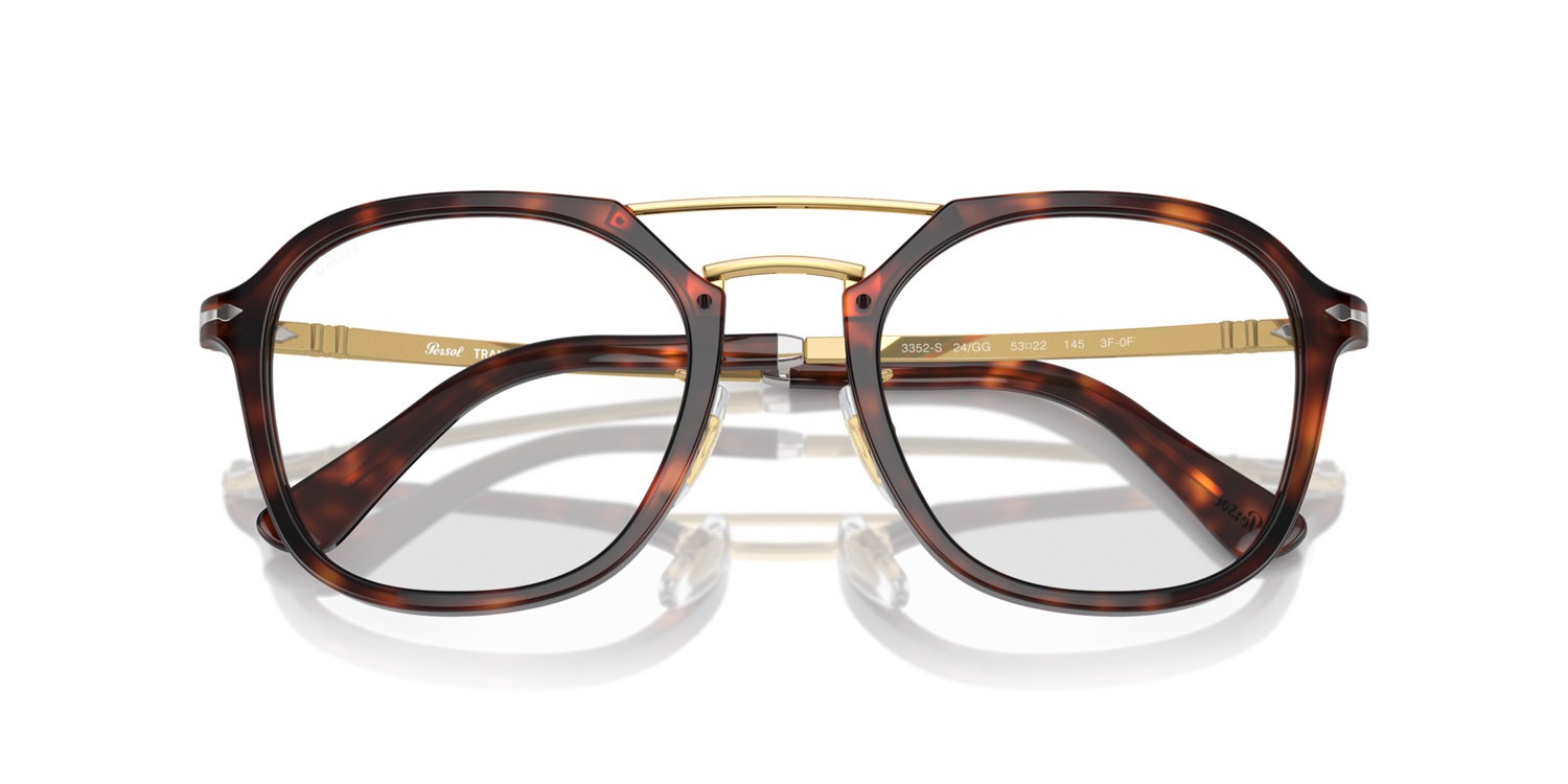 Sonnenbrillen Persol PO 3352S (24/GG) farbe havana form quadratisch gläser transitions clear to sapphire