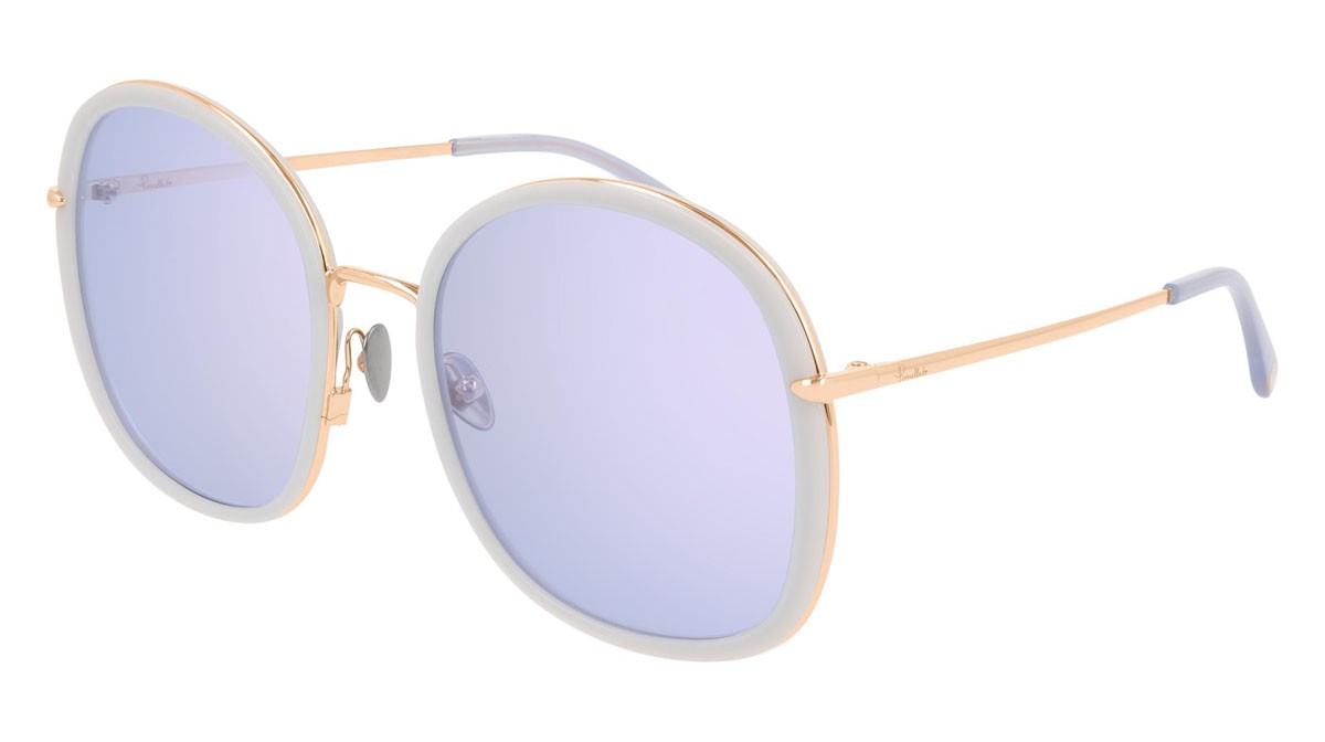Sunglasses Pomellato PM0081S-002 color gold shape round lenses violet