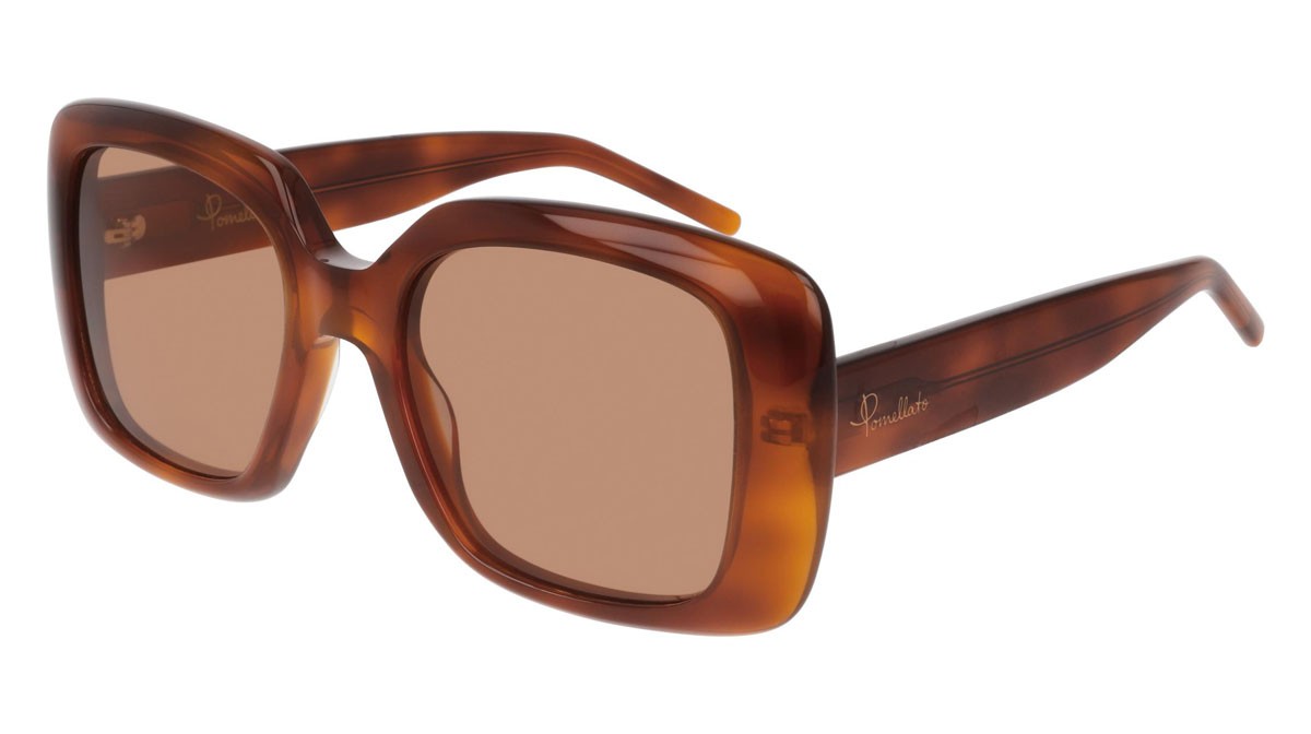 Sunglasses Pomellato PM0086S-001 color havana shape rectangle lenses brown