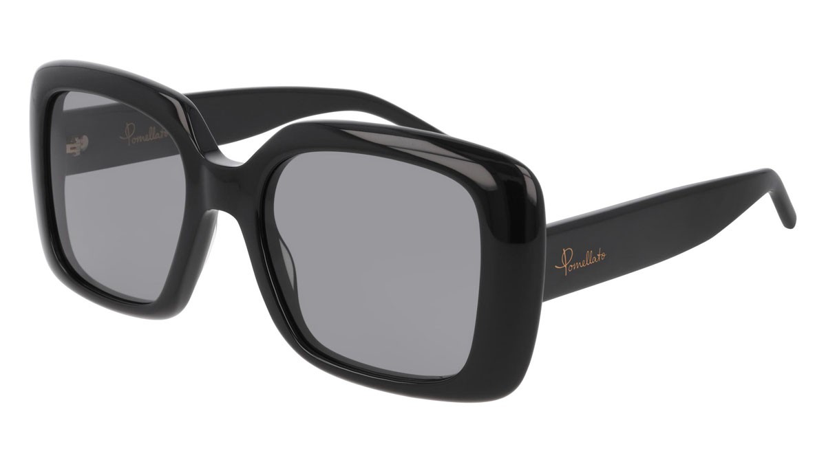 Sunglasses Pomellato PM0086S-002 color black shape rectangle lenses grey