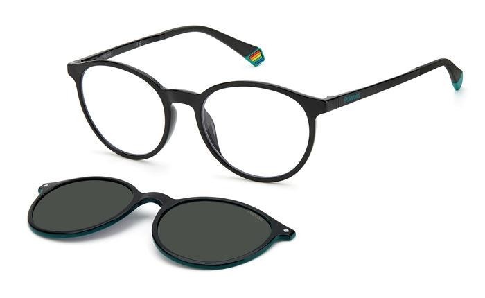 Eyeglasses Polaroid PLD 6137/CS 203515 (807 M9) + clip-on color black shape round lenses grey polarized