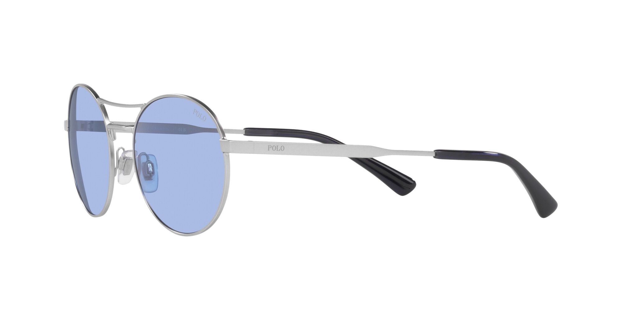 Sunglasses Polo PH 3142 (931672) color argento semi-brillante shape round lenses azzurro