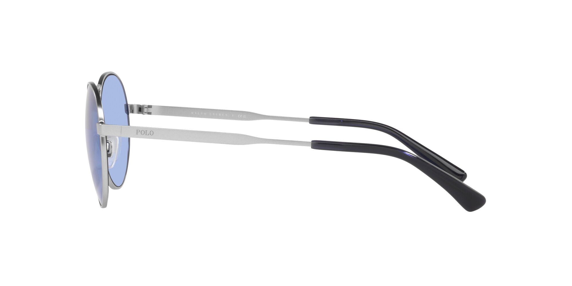 Sunglasses Polo PH 3142 (931672) color argento semi-brillante shape round lenses azzurro