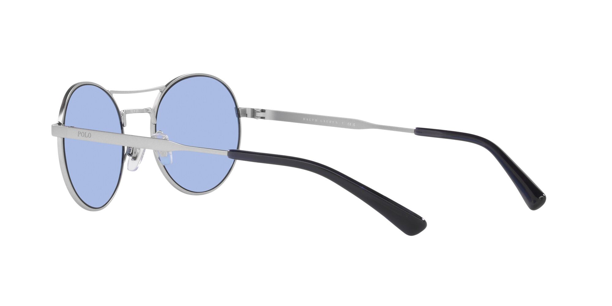 Sunglasses Polo PH 3142 (931672) color argento semi-brillante shape round lenses azzurro