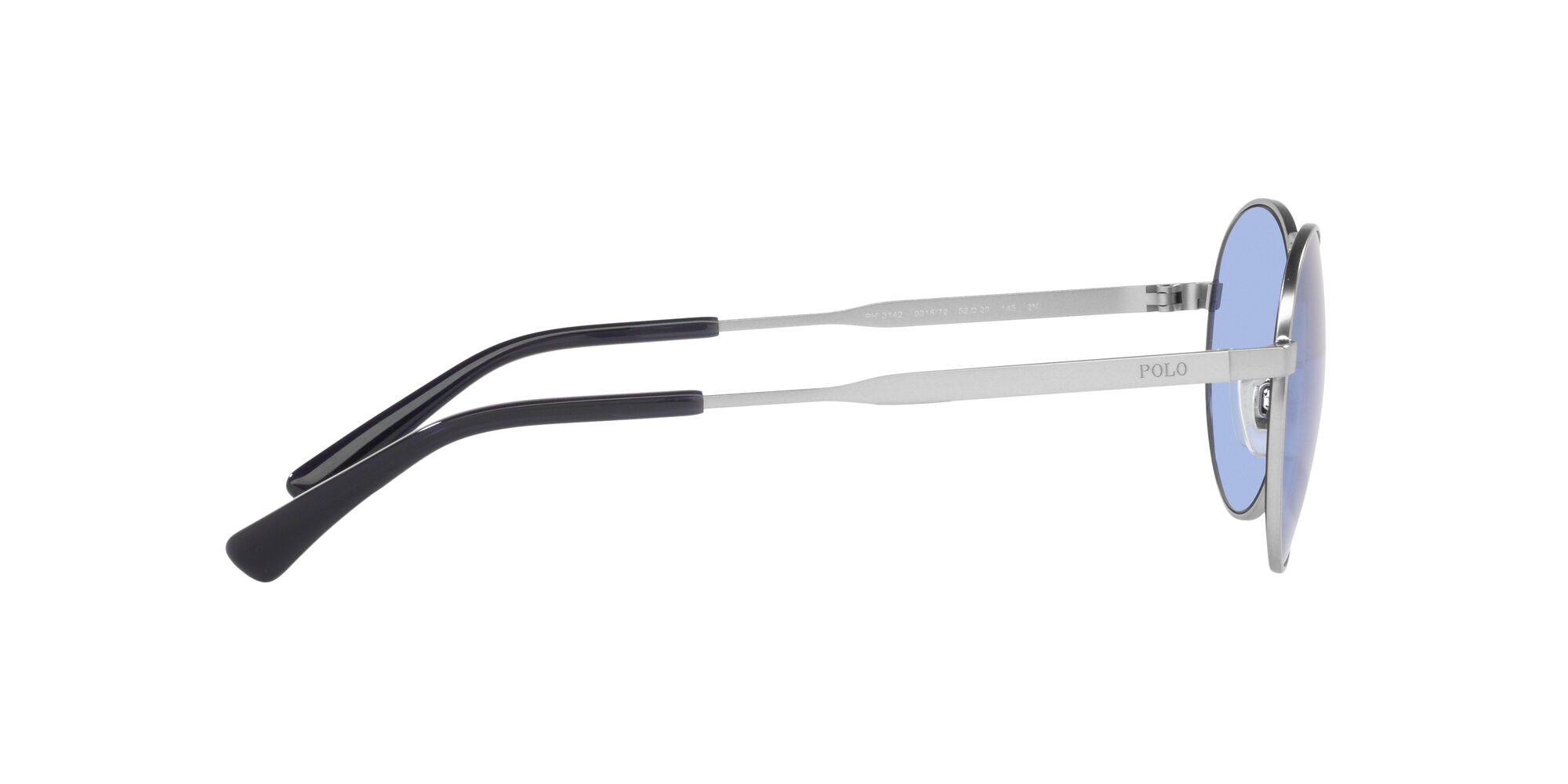 Sunglasses Polo PH 3142 (931672) color argento semi-brillante shape round lenses azzurro