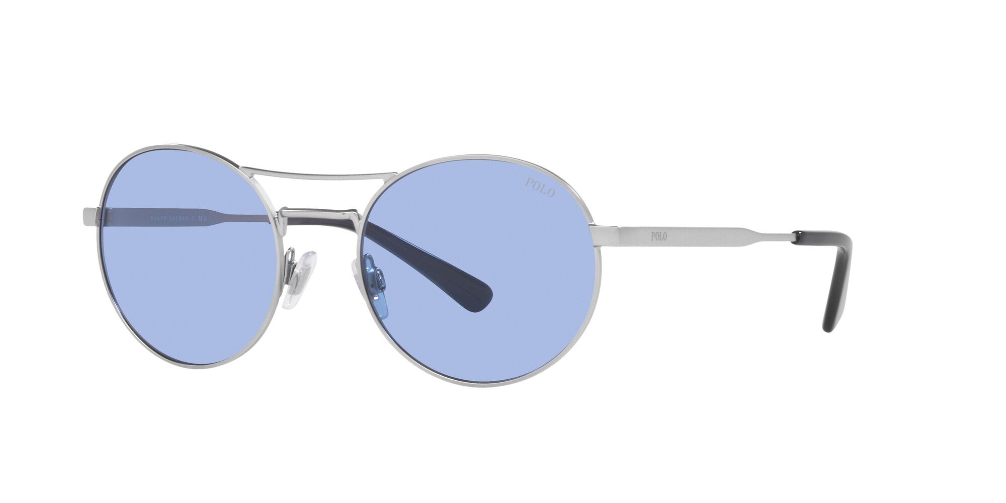 Sunglasses Polo PH 3142 (931672) color argento semi-brillante shape round lenses azzurro