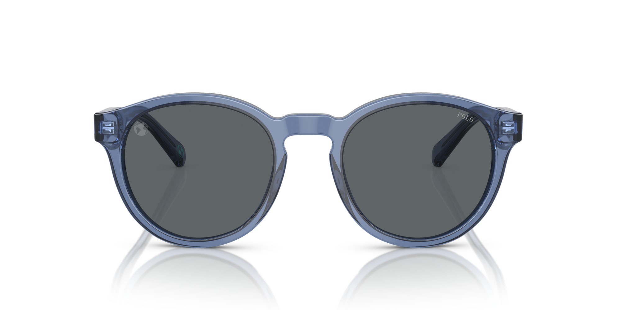Sunglasses Polo PH 4192 (609287) color blu trasparente lucido shape round lenses grigio chiaro