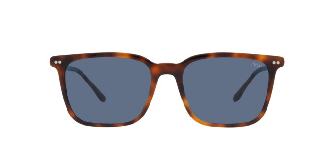 Sunglasses Polo PH 4194U (608980) color rosso lucido havana shape square lenses blu
