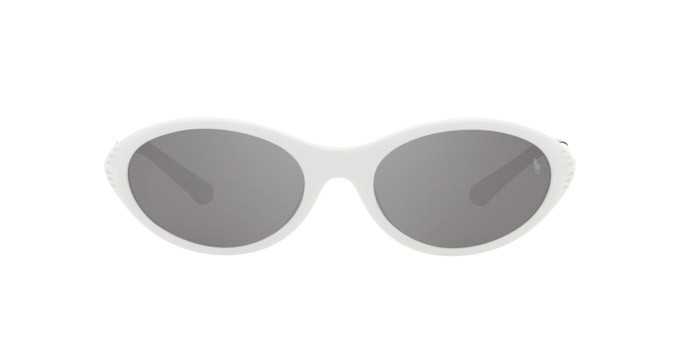 Occhiali da sole Polo PH 4197U (51016G) colore bianco lucido forma ovale lenti grigio argento specchiato
