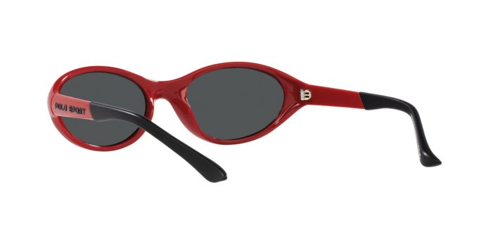 Sunglasses Polo PH 4197U (609187) color rosso lucido shape oval lenses grigio