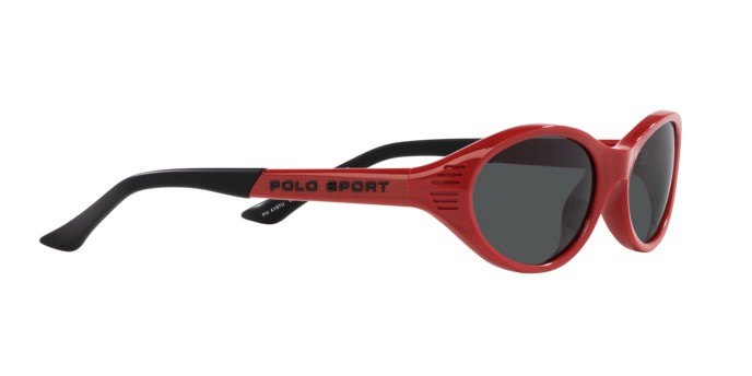 Sunglasses Polo PH 4197U (609187) color rosso lucido shape oval lenses grigio
