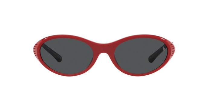 Sunglasses Polo PH 4197U (609187) color rosso lucido shape oval lenses grigio