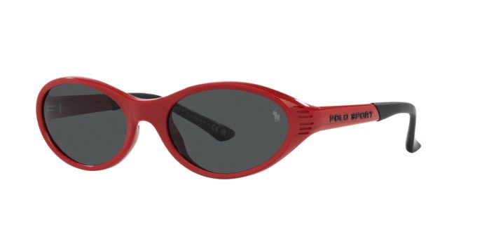 Sunglasses Polo PH 4197U (609187) color rosso lucido shape oval lenses grigio