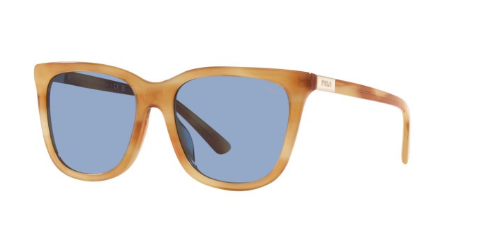 Sunglasses Polo PH 4201U (607972) color shiny light honey havana shape square lenses azzurro
