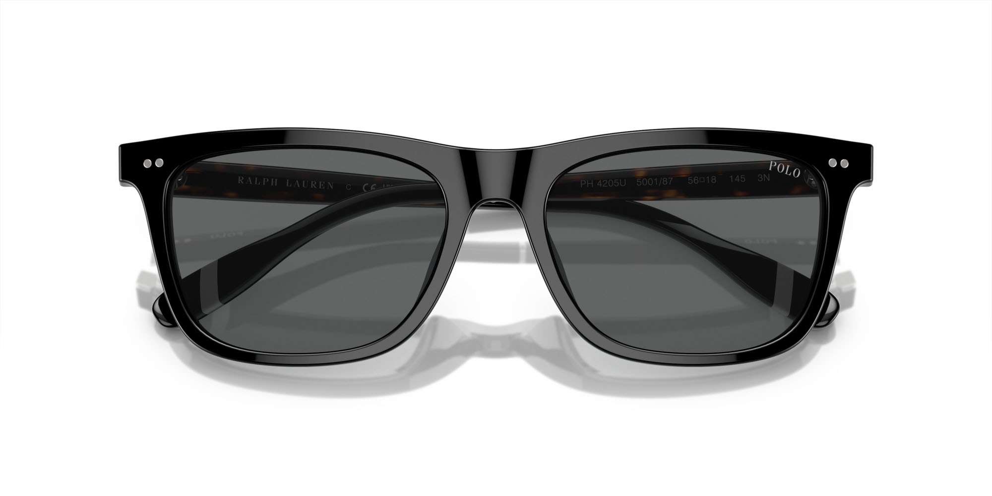 Sunglasses Polo PH 4205U (500187) color nero lucido shape square lenses grigio scuro