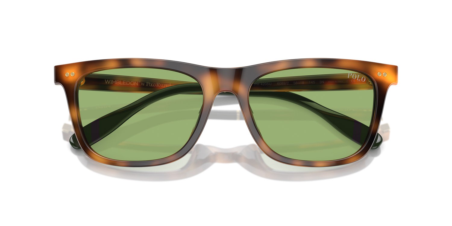 Occhiali da sole Polo PH 4205U (6089/2) colore rosso lucido havana forma quadrato lenti verde chiaro