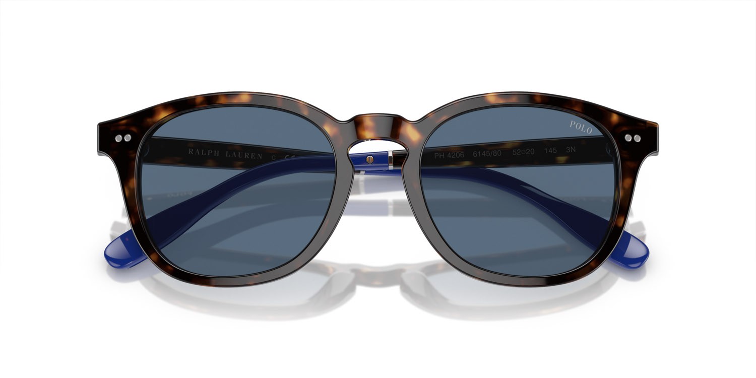 Occhiali da sole Polo PH 4206 (614580) colore havana lucido forma pantos lenti blu