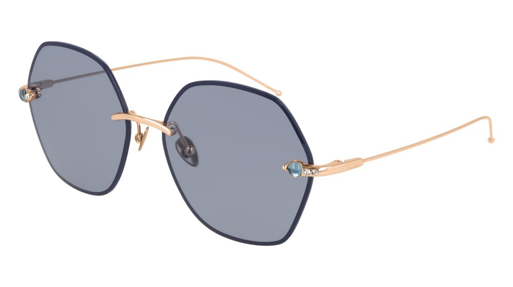 Sunglasses Pomellato PM0091S-001 color gold shape geometric lenses light blue
