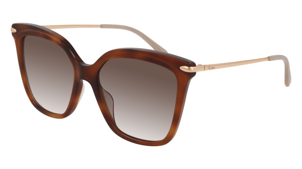 Sunglasses Pomellato PM0093S-002 color gold shape rectangle lenses brown