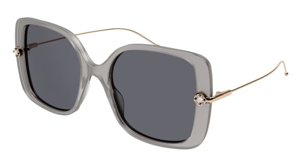 Sunglasses Pomellato PM0096S-001 color gold shape rectangle lenses grey