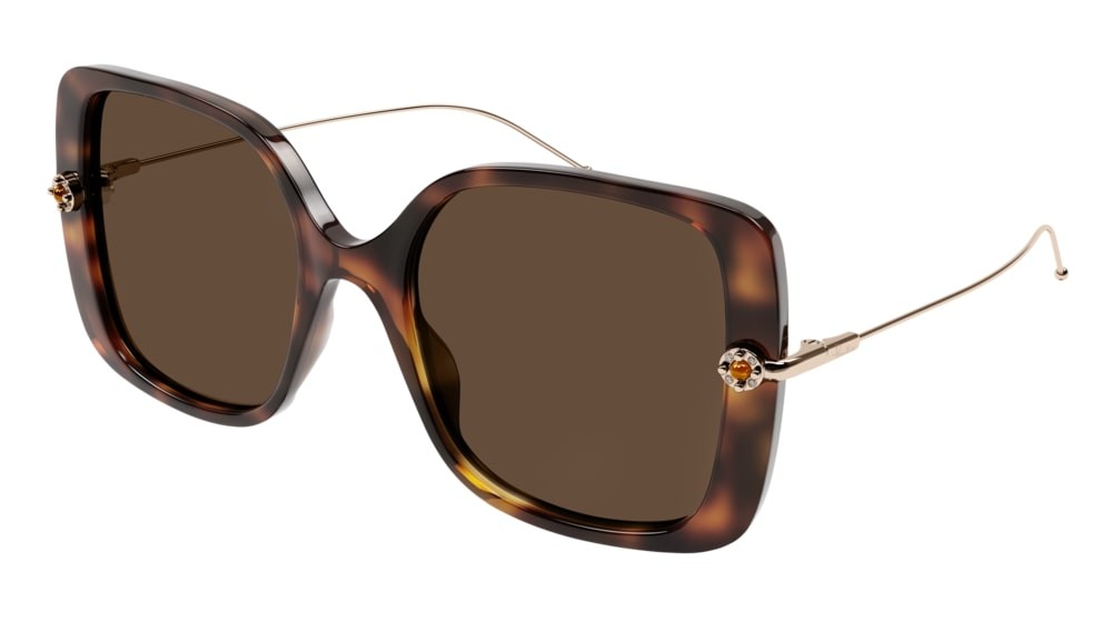 Sunglasses Pomellato PM0096S-002 color gold shape rectangle lenses brown