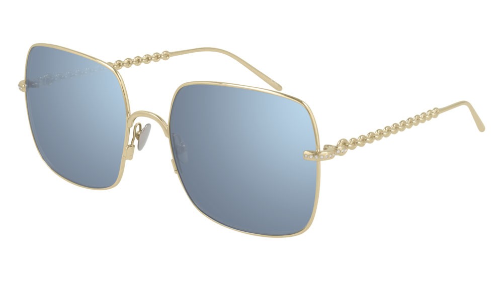 Sunglasses Pomellato PM0102S-002 color gold shape rectangle lenses light blue