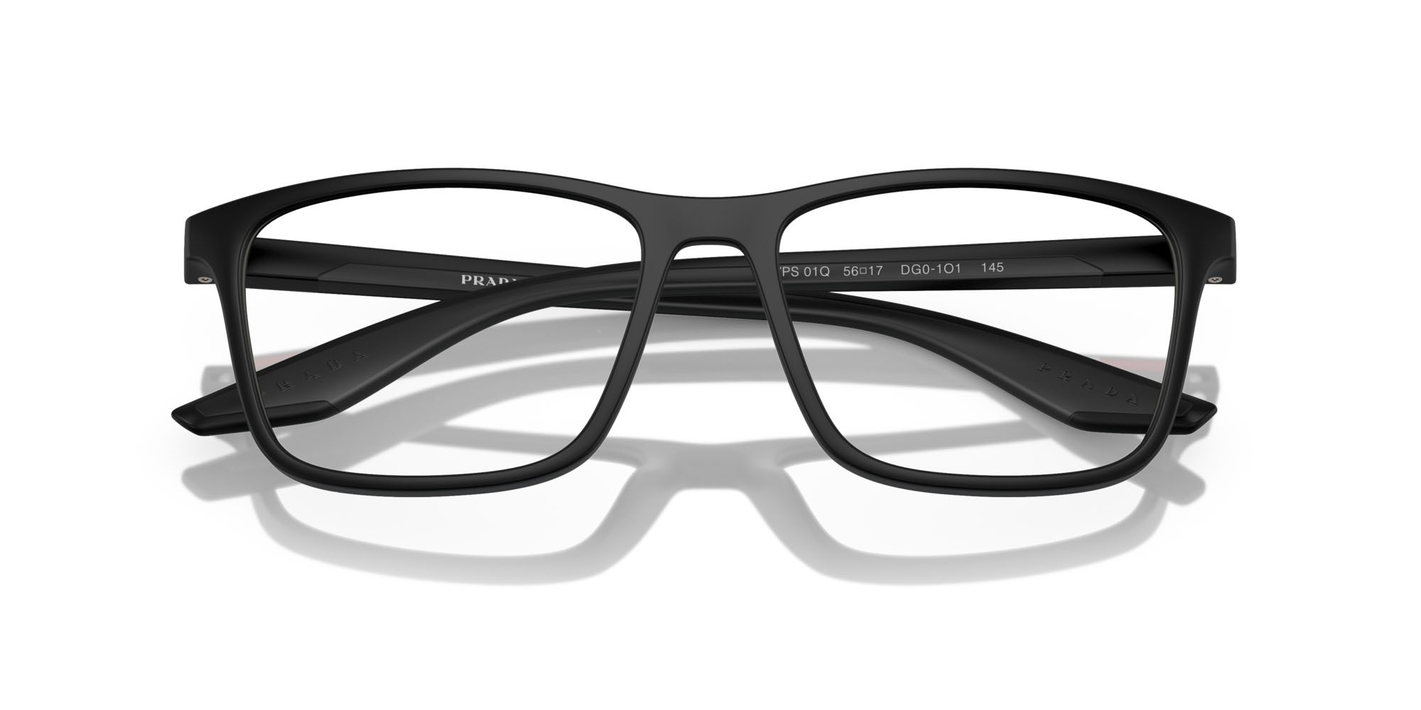 Occhiali da vista Prada Linea Rossa PS 01QV (DG01O1) colore nero effetto gommato forma quadrato lenti lente demo