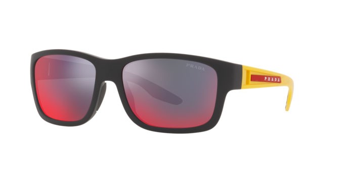 Sonnenbrillen Prada Linea Rossa PS 01WS (08W08F) farbe black rubber form quadratisch gläser dark grey mirror blue/red hydr