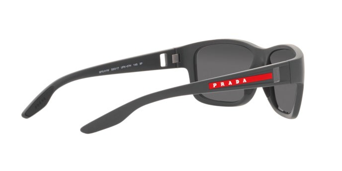 Occhiali da sole Prada Linea Rossa PS 01WS (UFK07H) colore grey rubber forma quadrato lenti dark grey mirror silver polar