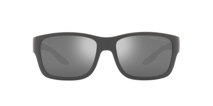 Occhiali da sole Prada Linea Rossa PS 01WS (UFK07H) colore grey rubber forma quadrato lenti dark grey mirror silver polar