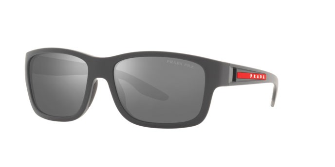 Occhiali da sole Prada Linea Rossa PS 01WS (UFK07H) colore grey rubber forma quadrato lenti dark grey mirror silver polar