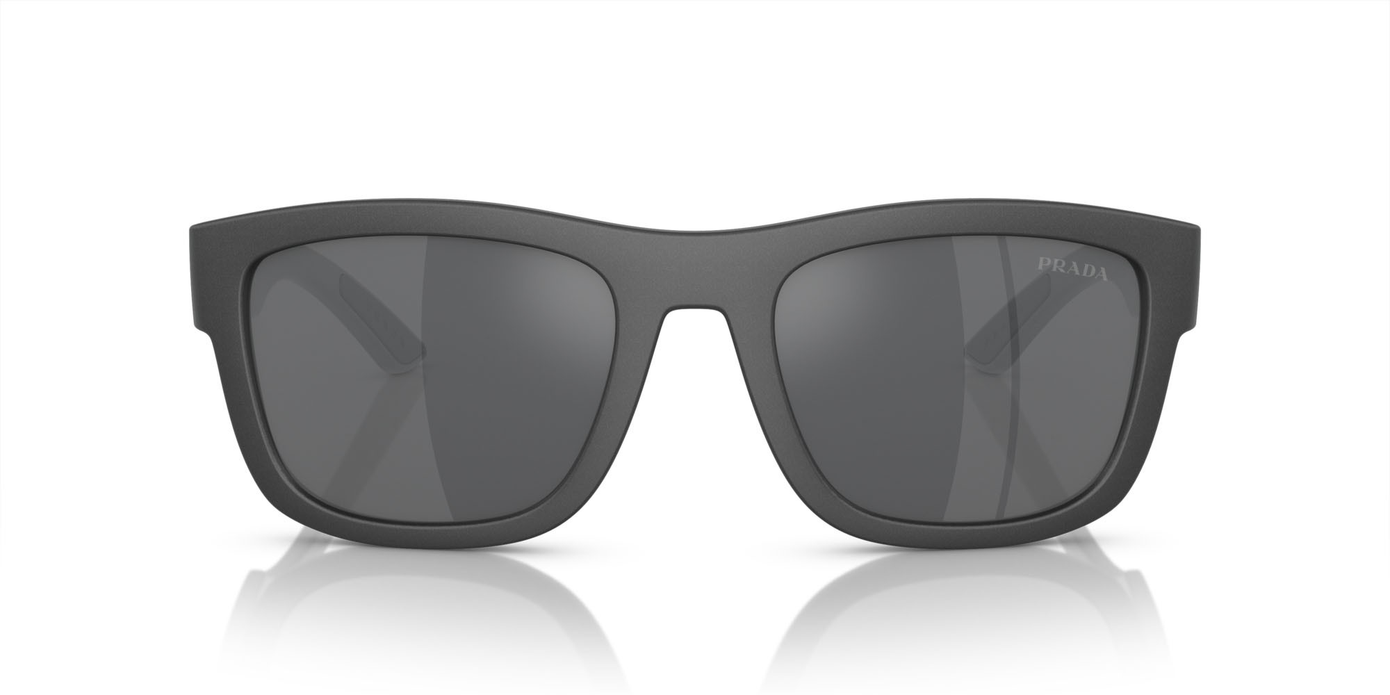 Sunglasses Prada Linea Rossa PS 01ZS (15P60A) color grigio metallizzato opaco shape square lenses grigio argento specchiato