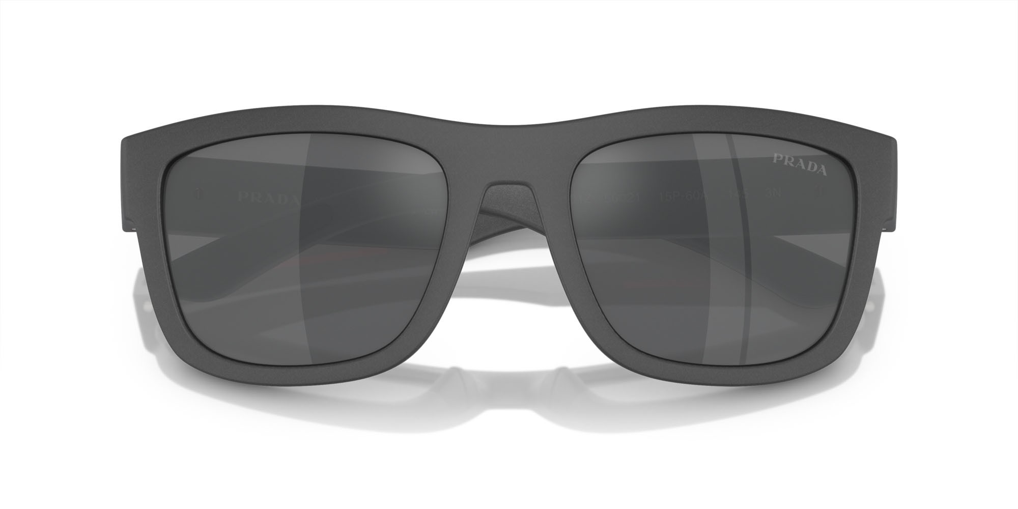 Sunglasses Prada Linea Rossa PS 01ZS (15P60A) color grigio metallizzato opaco shape square lenses grigio argento specchiato