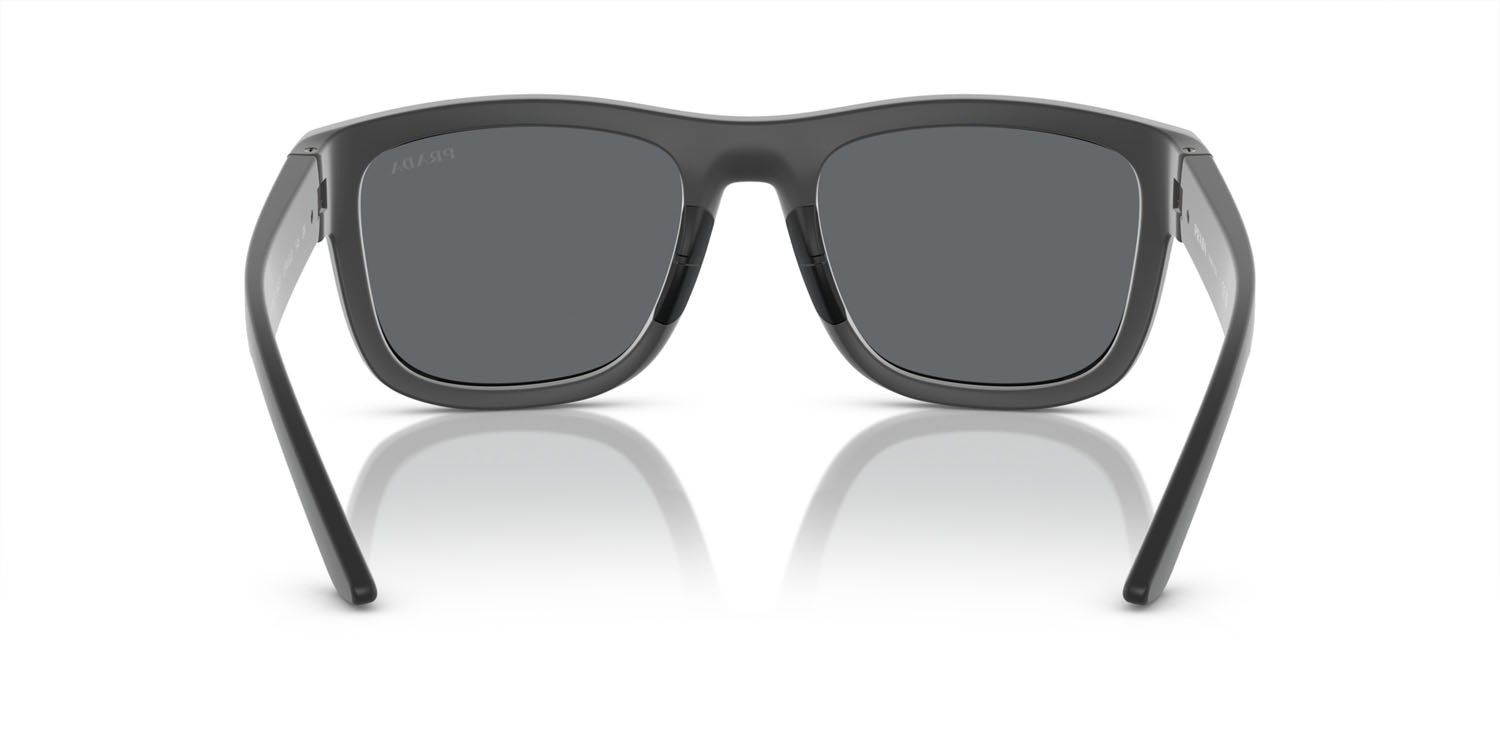 Sunglasses Prada Linea Rossa PS 01ZS (UFK5L0) color gomma grigia shape square lenses grigio chiaro specchiato nero