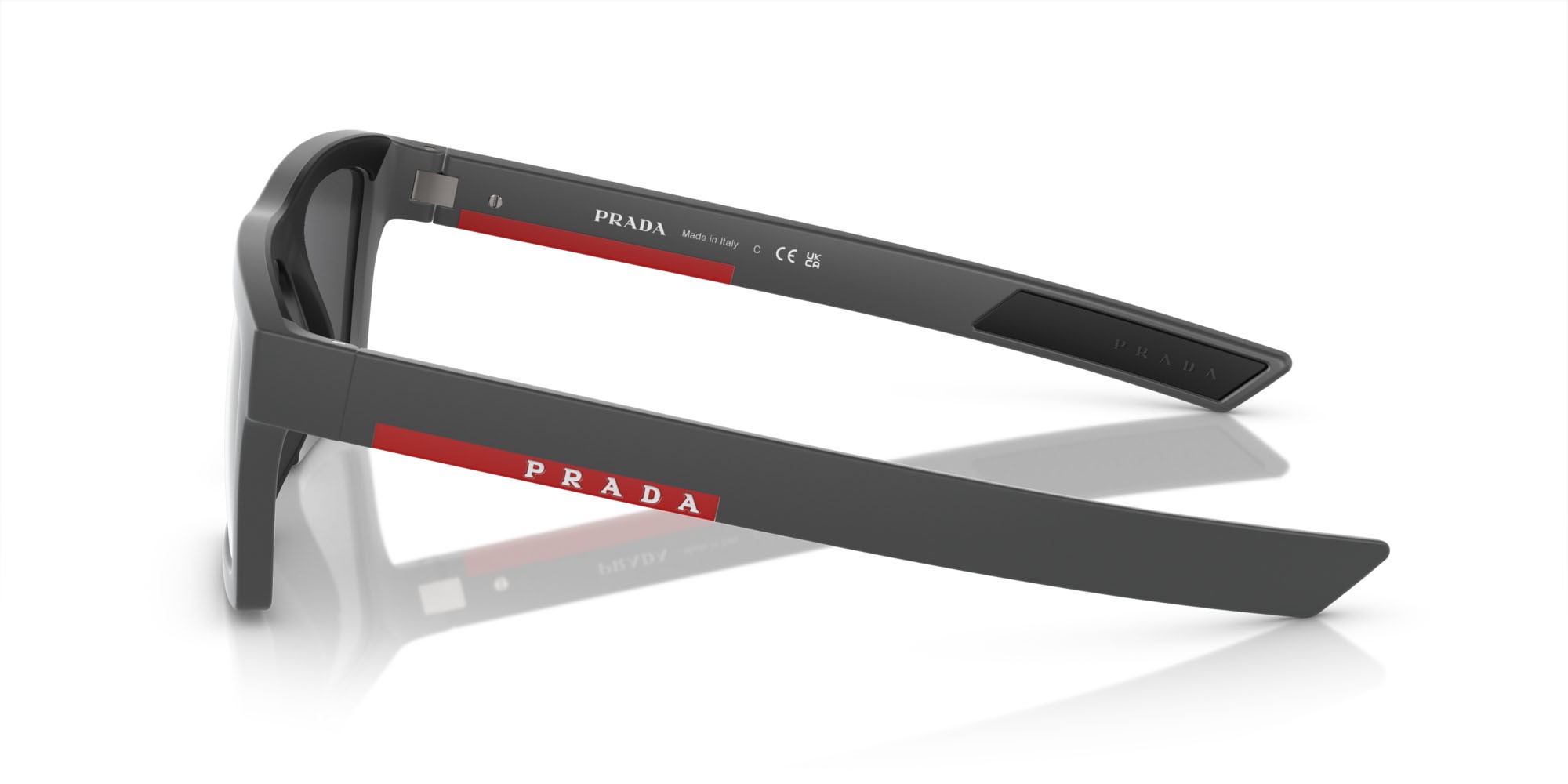 Occhiali da sole Prada Linea Rossa PS 02ZSU (18K60A) colore grigio metallizzato forma rettangolare lenti grigio argento specchiato
