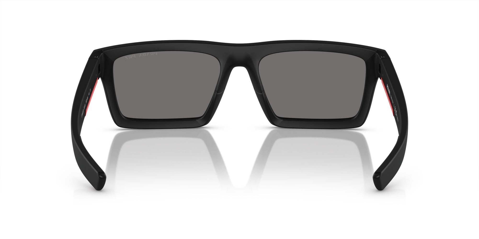 Sunglasses Prada Linea Rossa PS 02ZSU (1BO02G) color nero opaco shape rectangle lenses polar grigio scuro