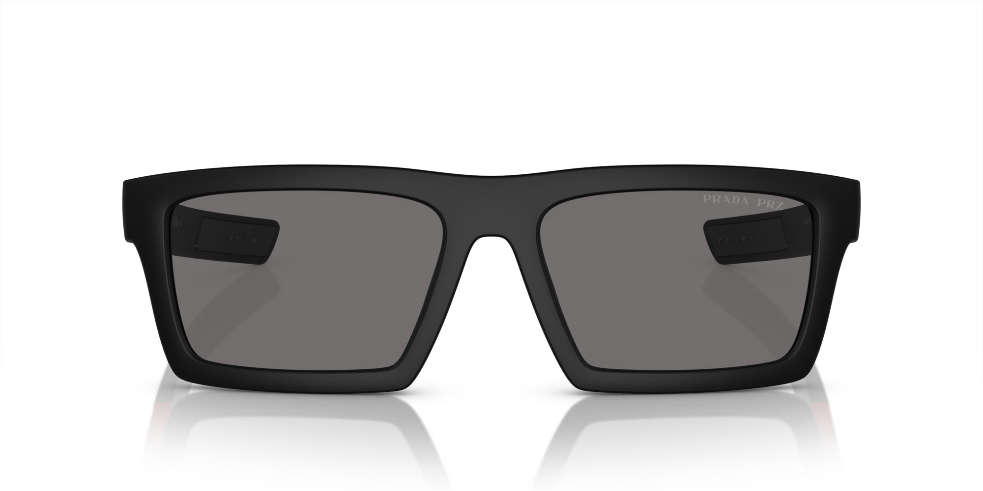 Sunglasses Prada Linea Rossa PS 02ZSU (1BO02G) color nero opaco shape rectangle lenses polar grigio scuro