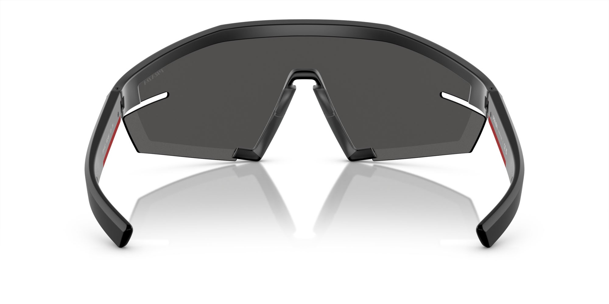 Sunglasses Prada Linea Rossa PS 03ZS (1BO06F) color nero opaco shape irregular lenses grigio scuro