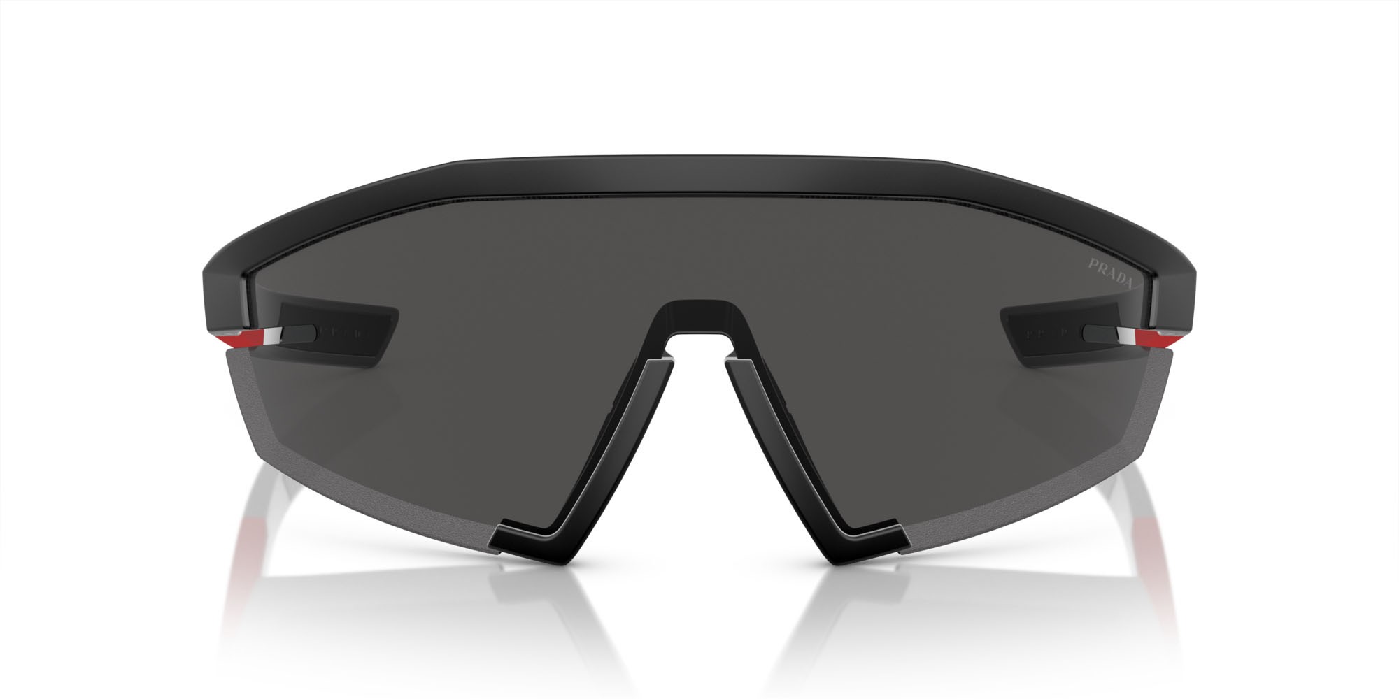 Sunglasses Prada Linea Rossa PS 03ZS (1BO06F) color nero opaco shape irregular lenses grigio scuro