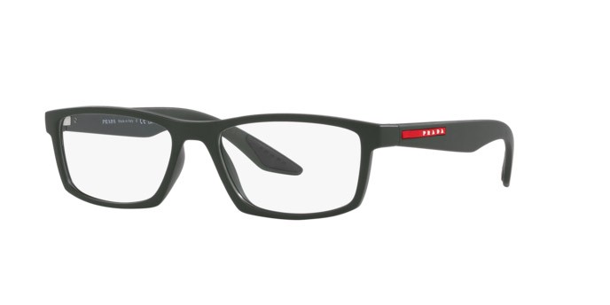 Occhiali da vista Prada Linea Rossa PS 04PV (CCH1O1) colore verde effetto gommato forma rettangolare lenti lente demo