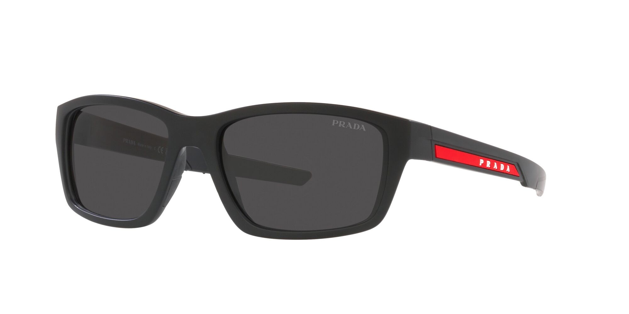 Sonnenbrillen Prada Linea Rossa PS 04YS (1BO06F) farbe nero opaco form unregelmäßig gläser grigio scuro